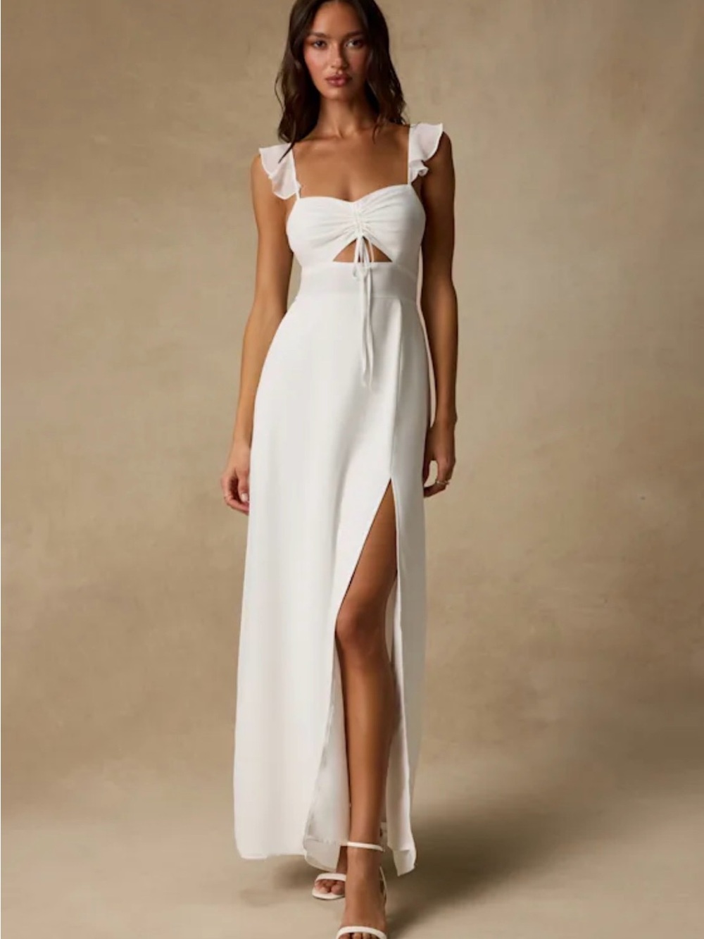 Lulu's Ivory Maxi Dress with Front Tie and High Slit